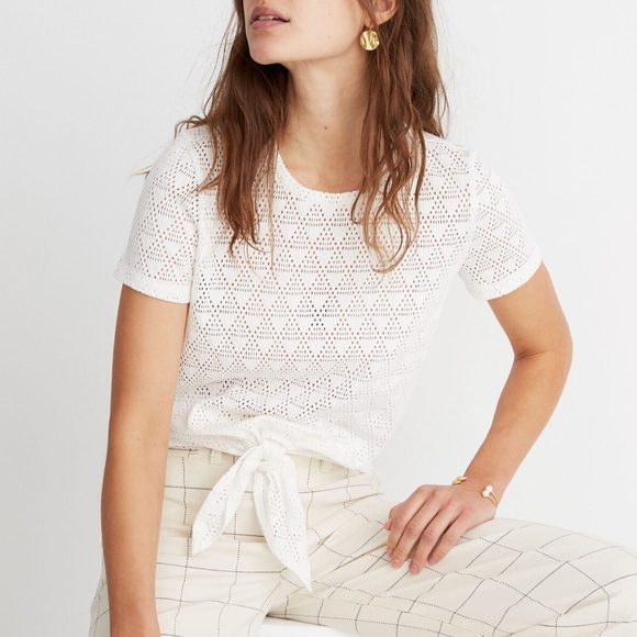 Madewell Tops - Madewell Texture & Thread Modern Tie Front Tee in Geo-eyelet White Size Medium